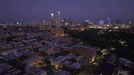 aerial view of the downtown philadelphia skyline at night