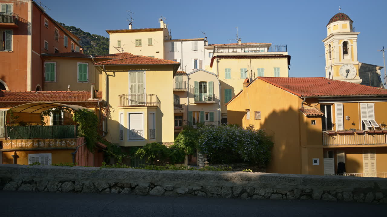 Old, orange houses in the seaside town of Villefranche Sur Mer, France