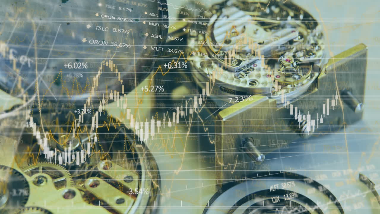 animación del procesamiento de datos financieros en las partes de la máquina