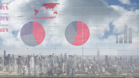 Animation-Der-Finanzdatenverarbeitung-über-Der-Stadt