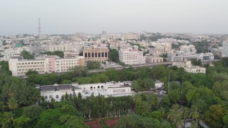 early morning sunrise over an indian city captured on drone video