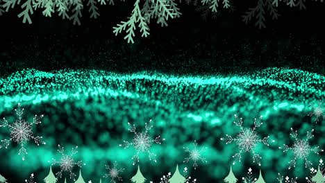 animation of snow falling over green glowing mesh