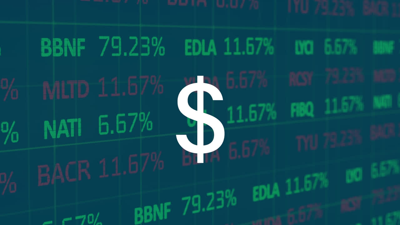 Dolar işareti ve finansal veri işleme animasyonu