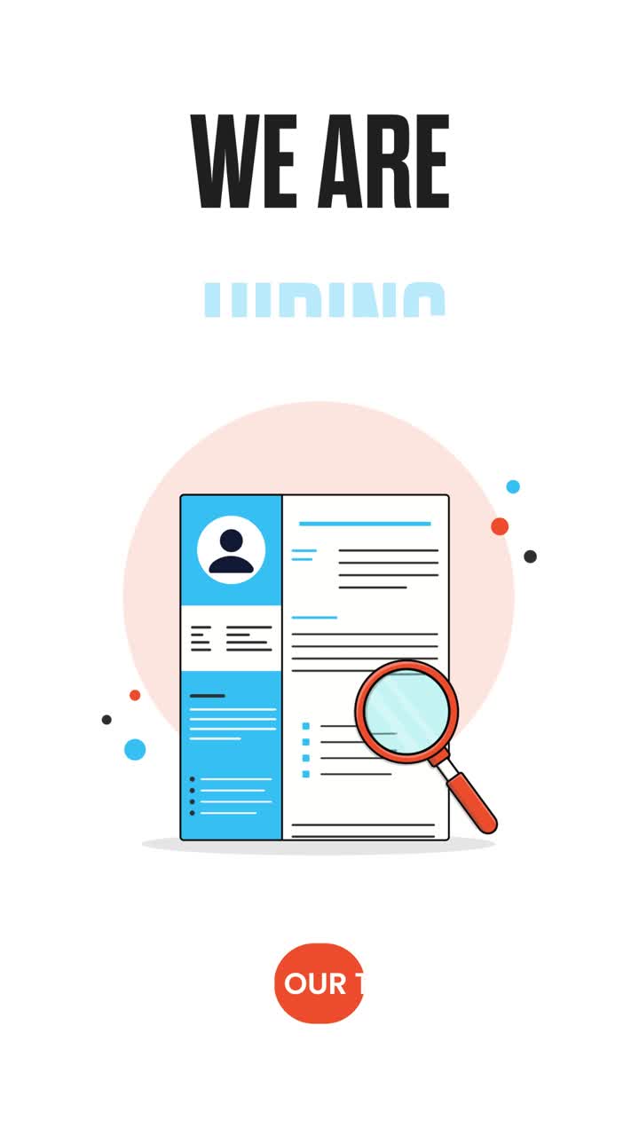 Animated Resume with Magnifying Glass and We Are Hiring Text