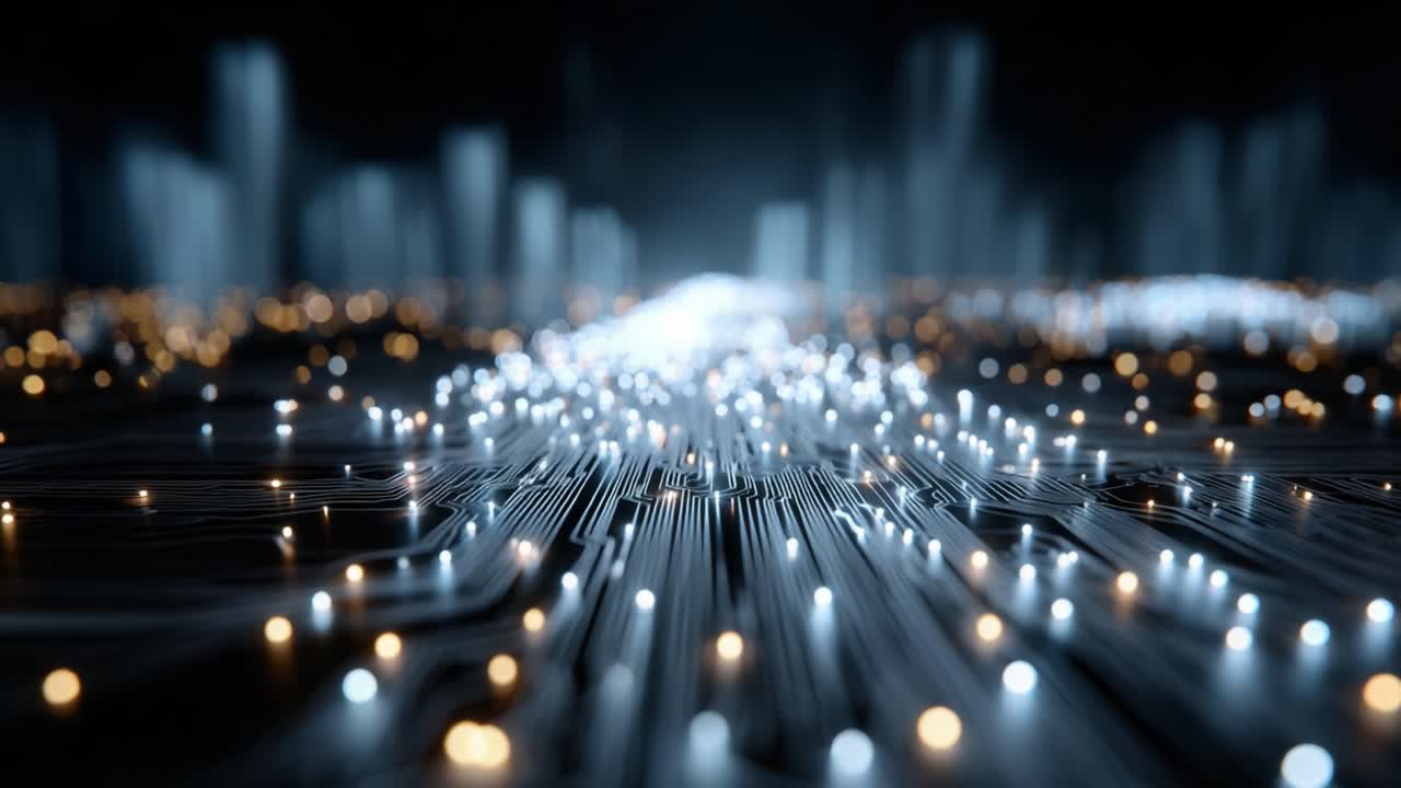 A Captivating Journey Through a Glowing Network of Circuitry and Light, Representing the Intricate Connection Between Technology and Innovation
