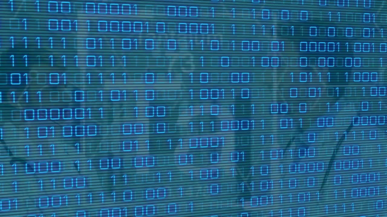 Animation of data processing over caucasian doctors talking