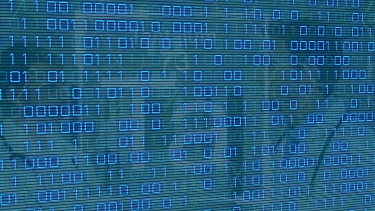 Animation of data processing over caucasian doctors talking