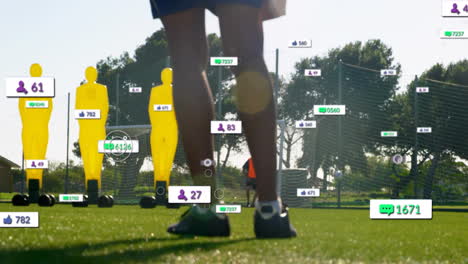 in school, animation overlay analyzing soccer training data on players and equipment