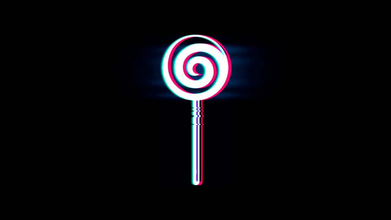 Lollipop Candie Symbol on Glitch Retro Vintage Animation.