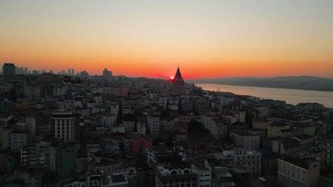 4k cinematic drone footage featuring istanbul’s iconic galata tower rising above the historic beyoğlu district at golden hour. istanbul -turkey_02