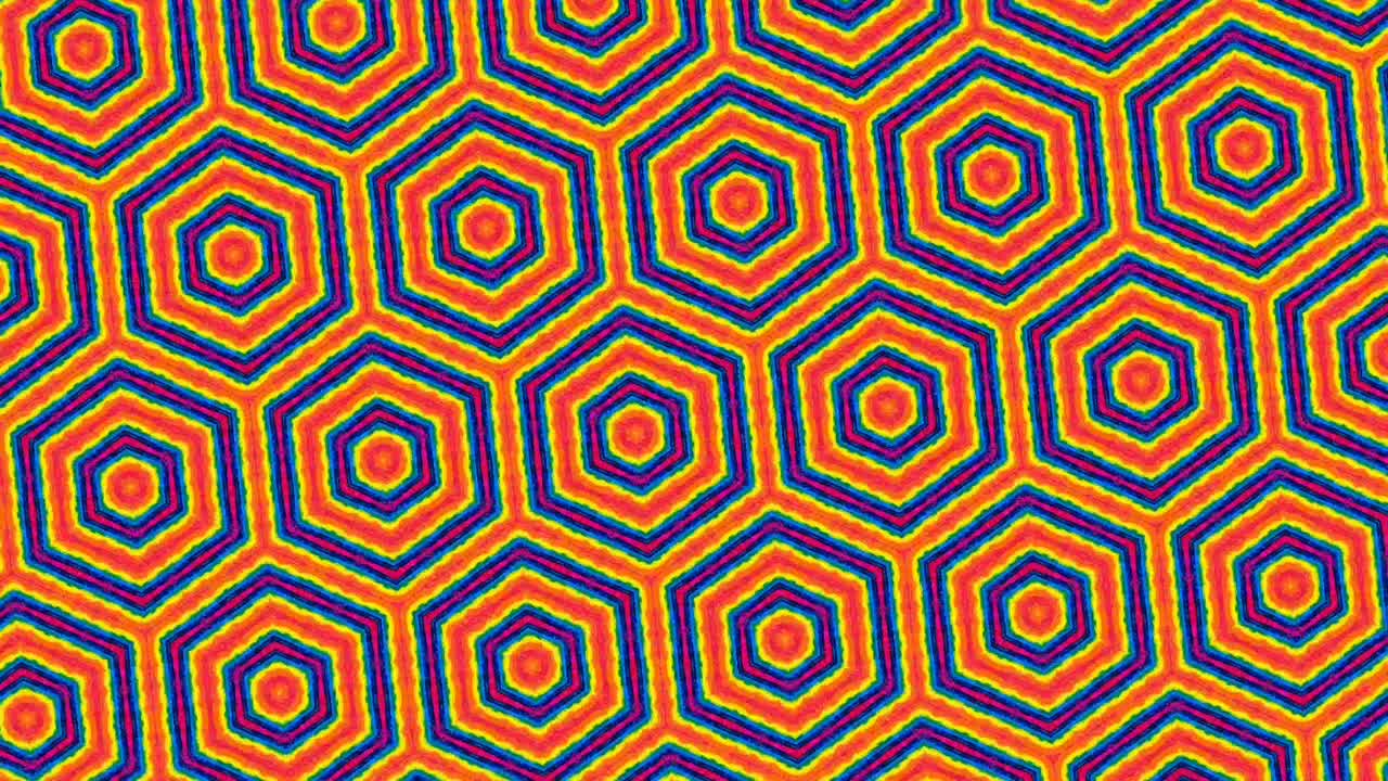 Colorful Hexagon Geometric Surface Loops In Circular Motion Background - Closeup Shot