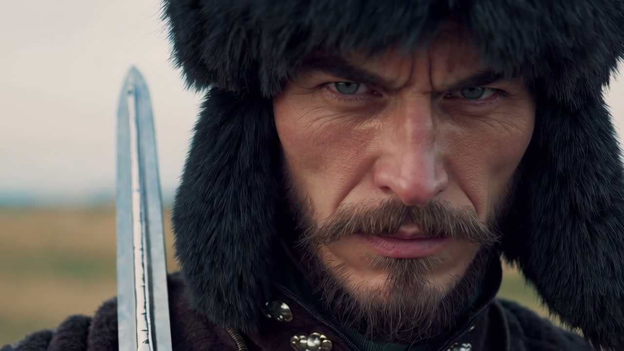 Portrait of a stern historical figure