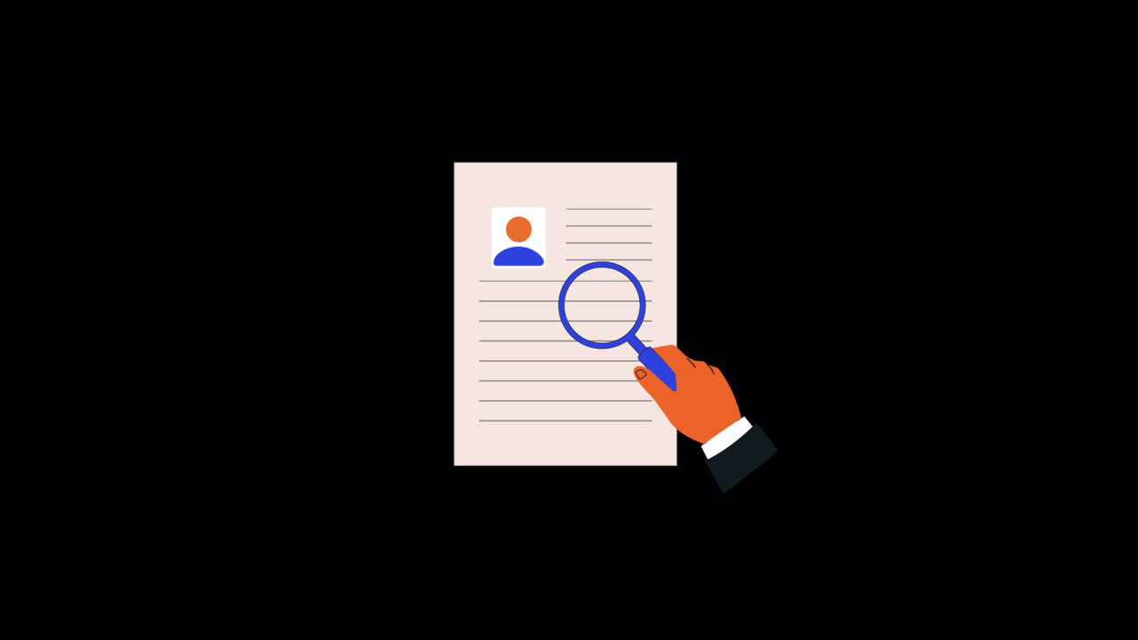 Animated Hand Scanning Resume Document with Magnifying Glass