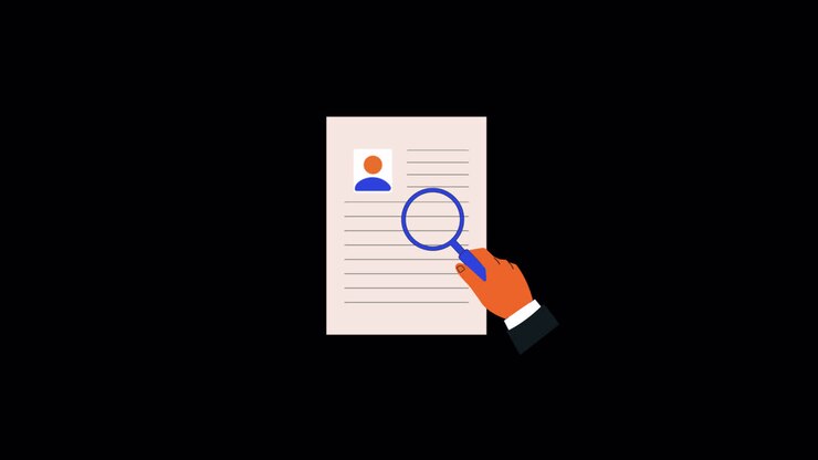 Animated Hand Scanning Resume Document with Magnifying Glass