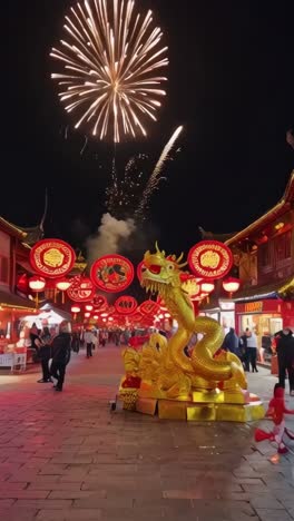 a festive chinese new year scene celebrating the lunar year of the snake in the street.
