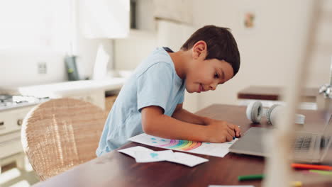 art, education and child on table in home