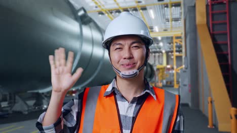 smiling engineer in a factory