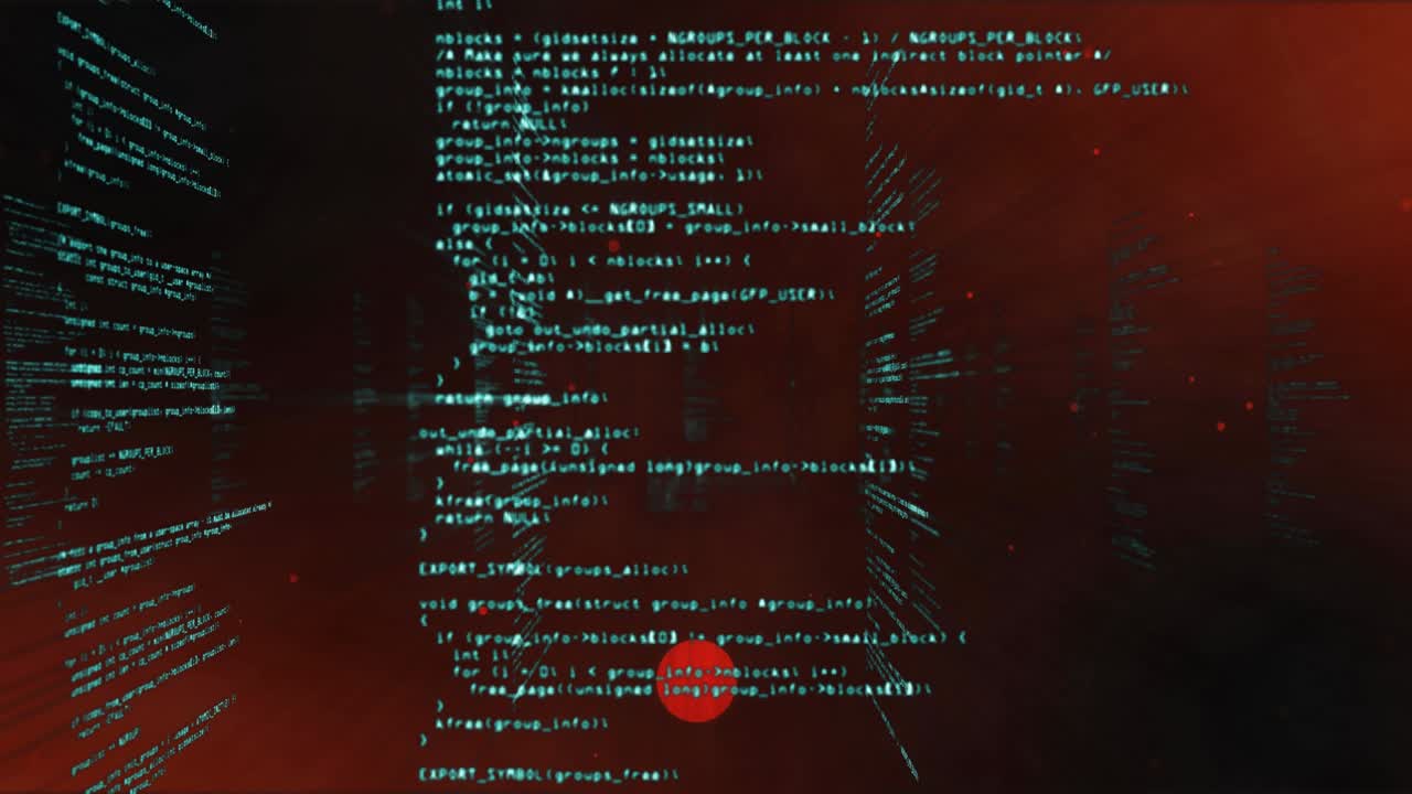 Animation of data processing over red background