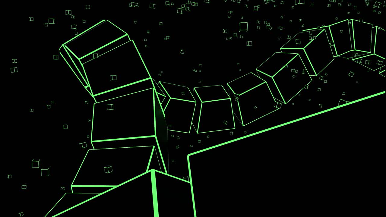 Abstract 3D Geometric Shapes with Glowing Green Lines