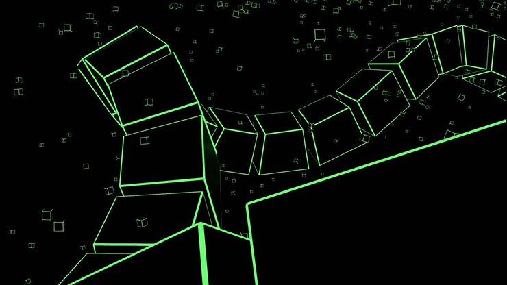 Abstrakte 3D geometriske former med glødende grønne linjer