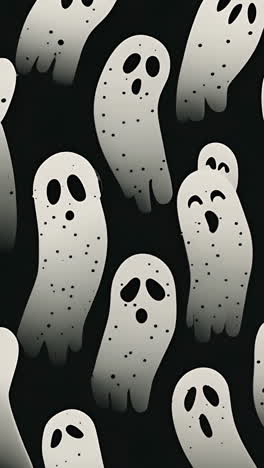 floating spooky cartoon ghosts on dark background, halloween-themed illustration