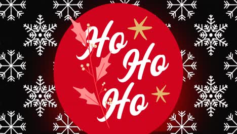 animation of ho ho ho text over snowflakes on black background