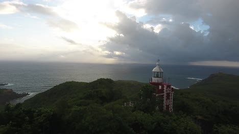aerial drone shot next to a lighthouse in martinique.