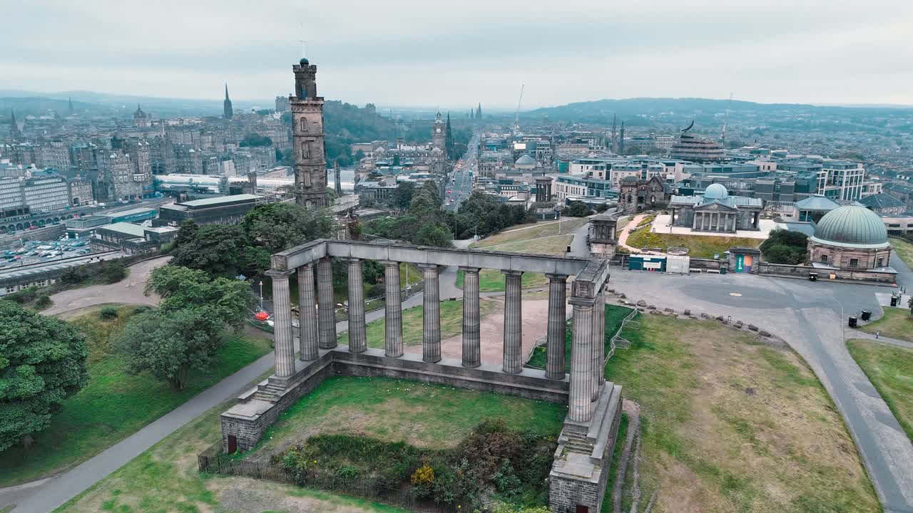 Aerial View of Edinburgh Cityscape and Calton Hill