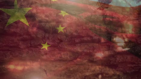 Animation-of-leaves-falling-over-flag-of-china