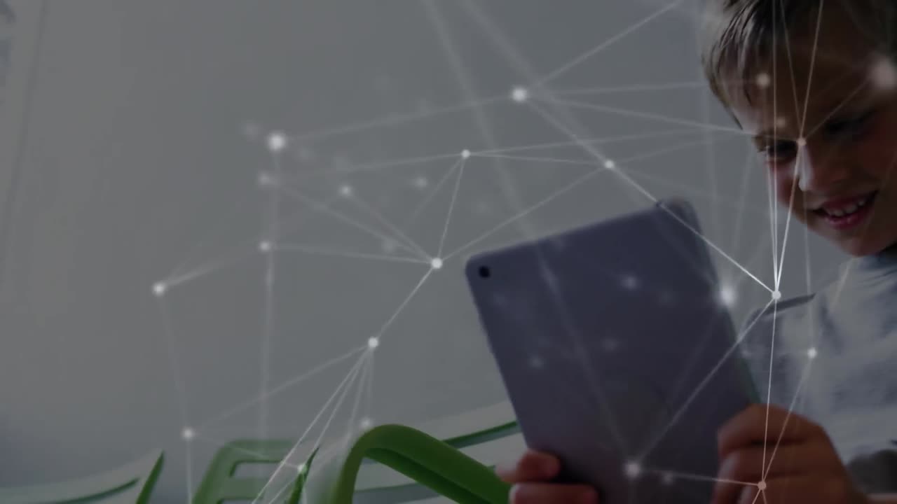 animación de la red de conexiones sobre el niño usando la tableta