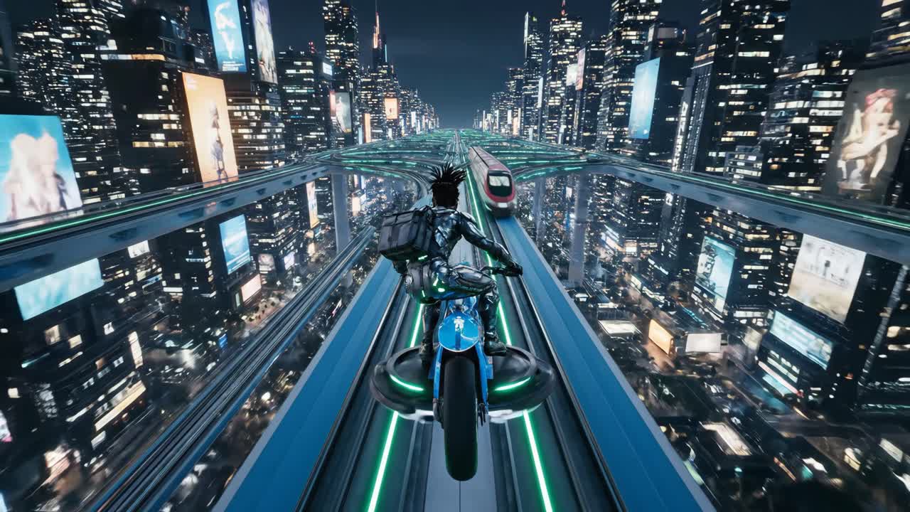 Futuristic Cyberpunk City with Flying Vehicles at Night