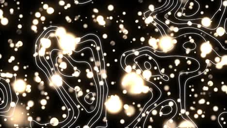 animación de líneas de contorno blancas que se mueven sobre luces blancas parpadeantes que se mueven sobre un fondo negro