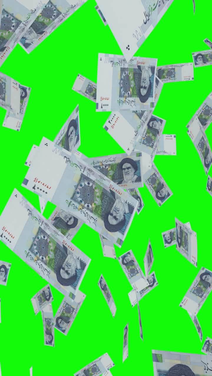 초록색 화면에서 떨어지는 이란 리알