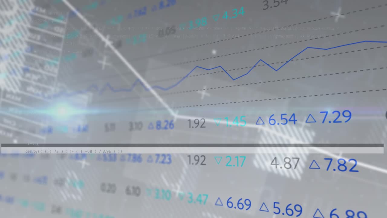 회색 바탕에 그래프를 가진 금융 데이터 처리의 애니메이션