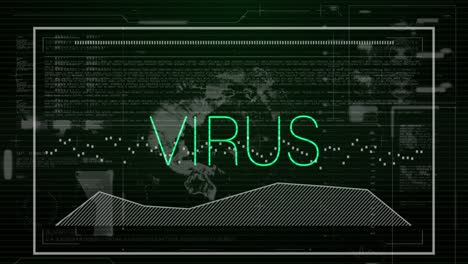 Animación-De-Texto-De-Virus,-Estadísticas-Y-Procesamiento-De-Datos.