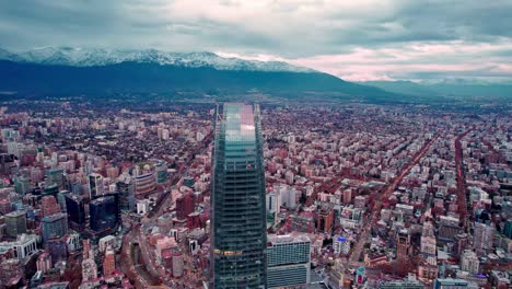 Aerial-orbit-of-Santiago,-Chile