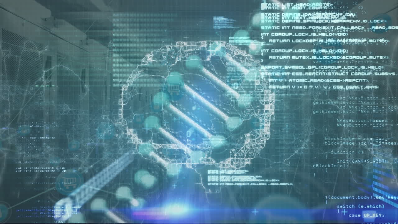 Animation of human brain, dna strand spinning and data processing