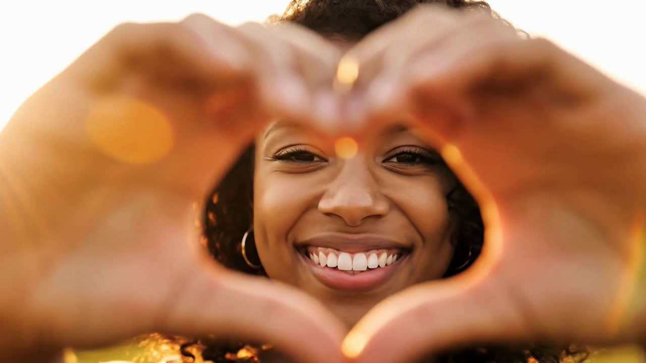 Jeune femme souriante formant un cœur avec ses mains