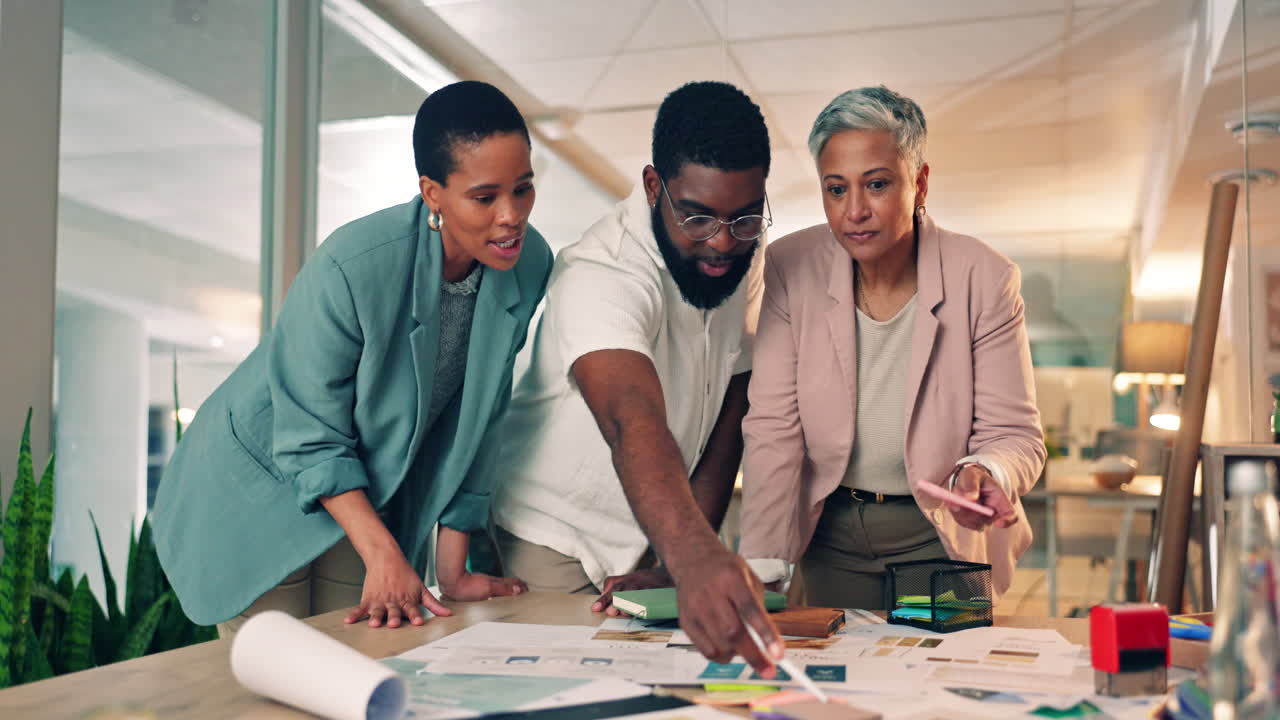 Discussion, planning and business people in office