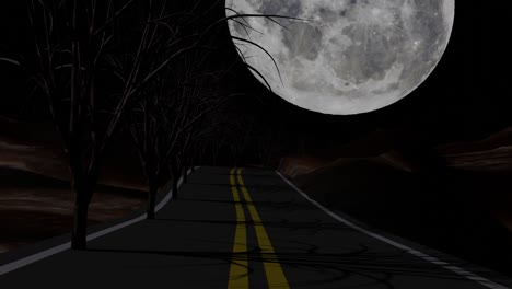 falling moon at road end