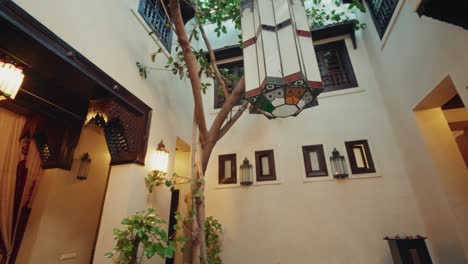 panoramic overview inside a traditional riad in marrakesh, morocco