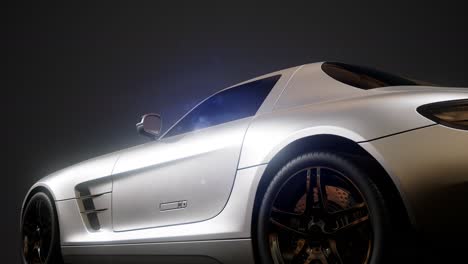 luxury sport car in dark studio with bright lights