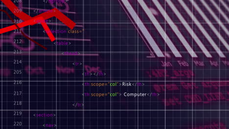 Animation-of-statistical-data-processing-over-grid-network-against-blue-background