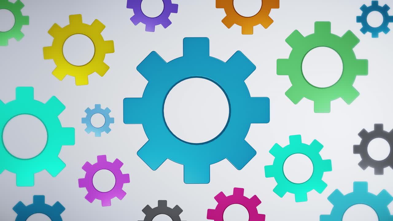 Dynamic 3D Gear Rotation: Symbolizing Teamwork, Business, and Technology Integration