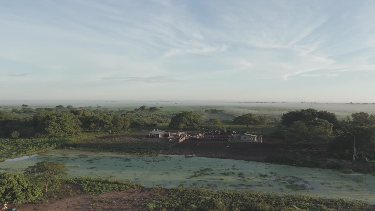 A traditional cattle farm house in the Brazilian wetlands