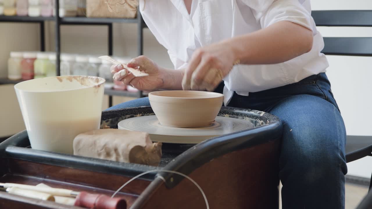 도자기는 도자기의 바에 도자기 모델링 도구로 점토 제품을 만니다.