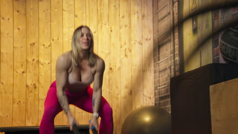 fit woman exercising using battling ropes. - closeup shot