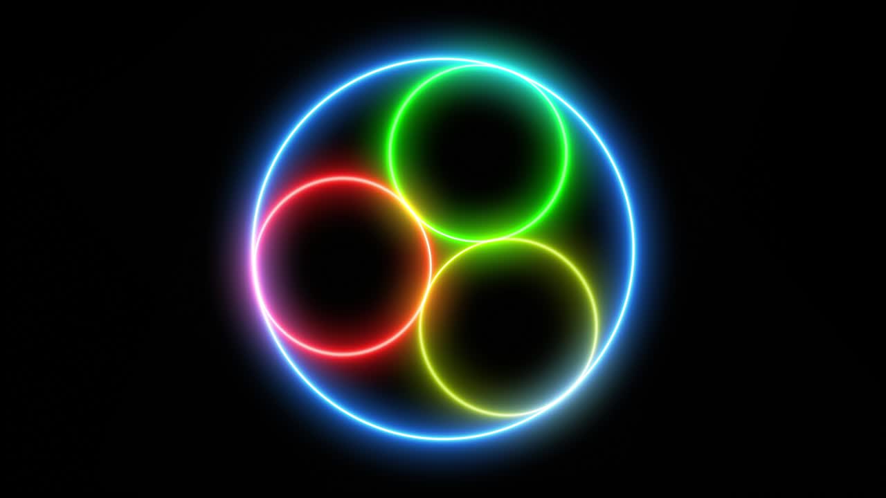 Rotating neon circles.