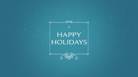 Happy-Holidays-and-retro-frame-with-fall-snowflakes-on-blue-gradient