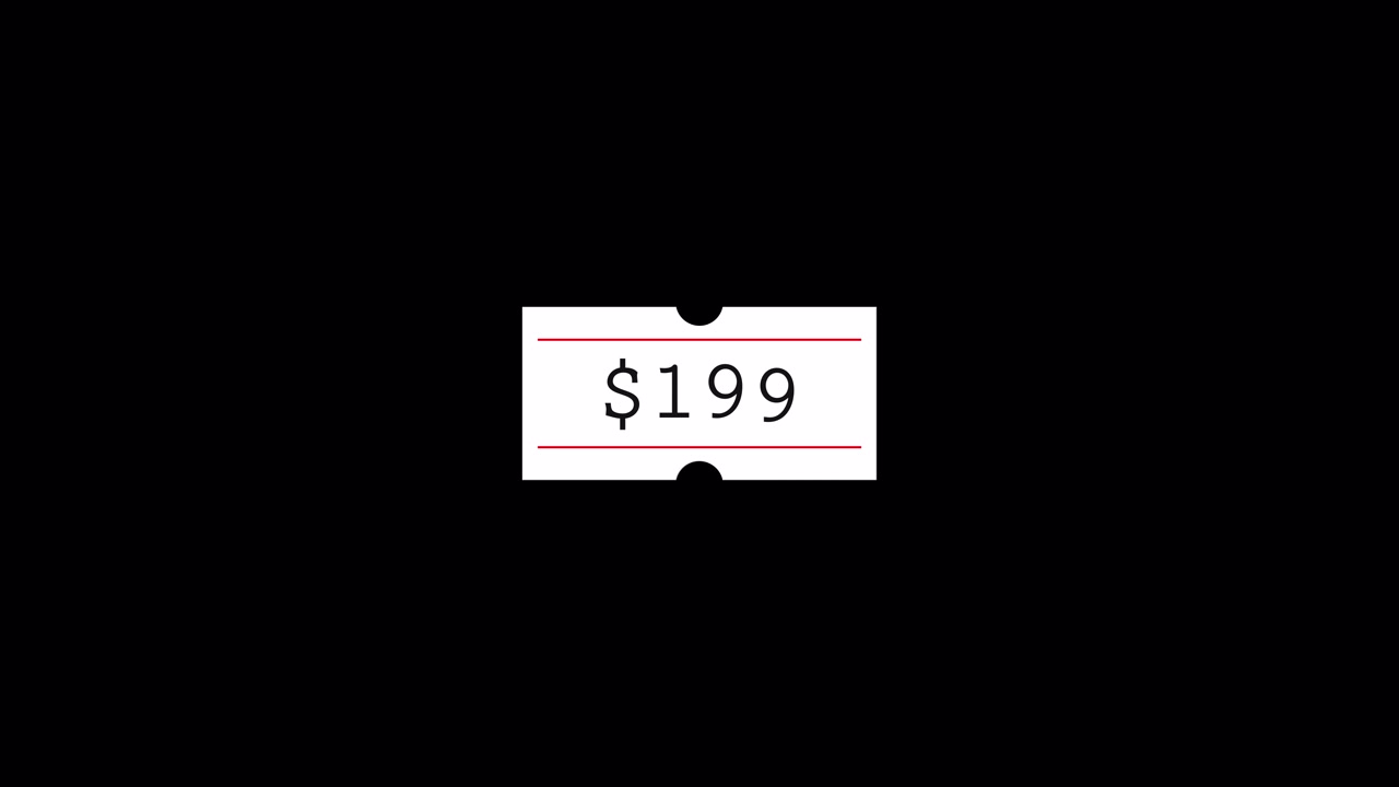 Etichetta prezzo animata con $199 che appare e scompare